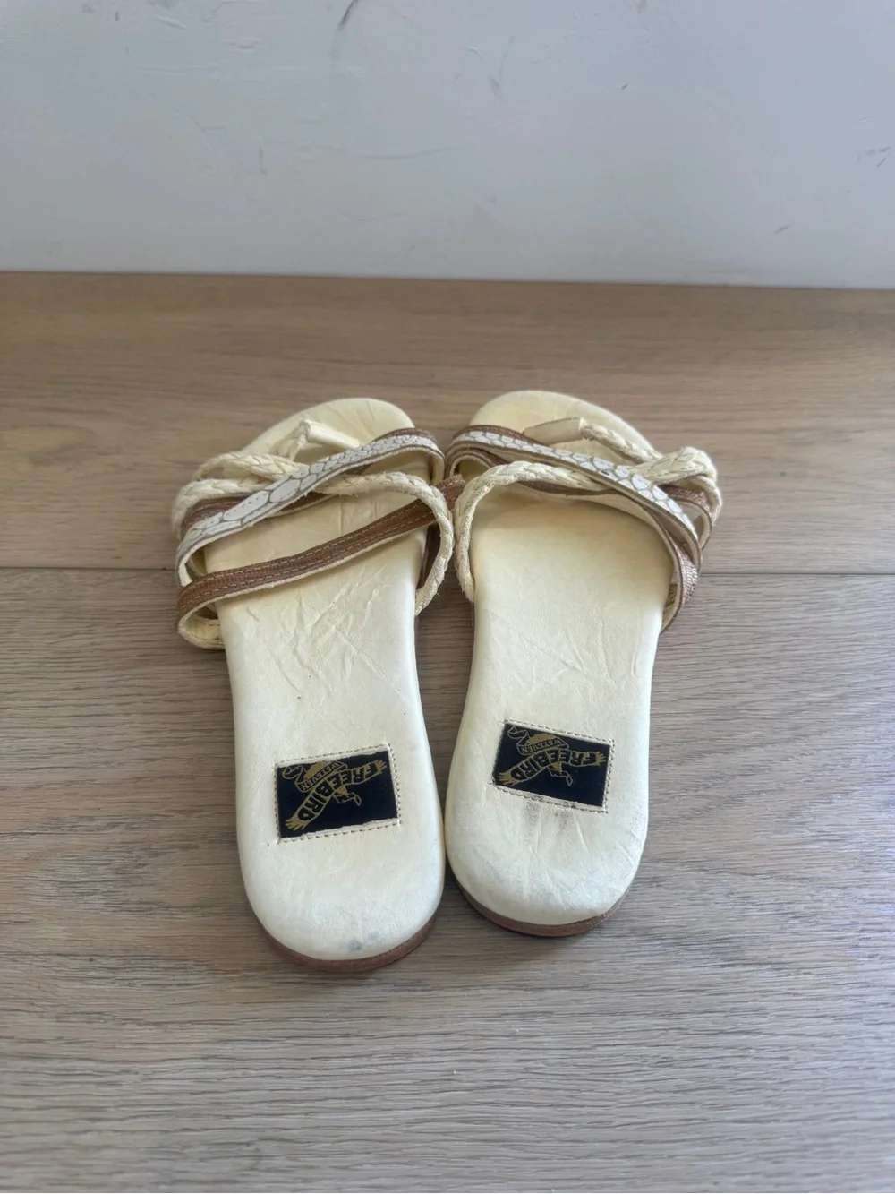 Freebird by Steven Sugar Mixed Media Boho Slide Sandals Cream Tan Multi 7